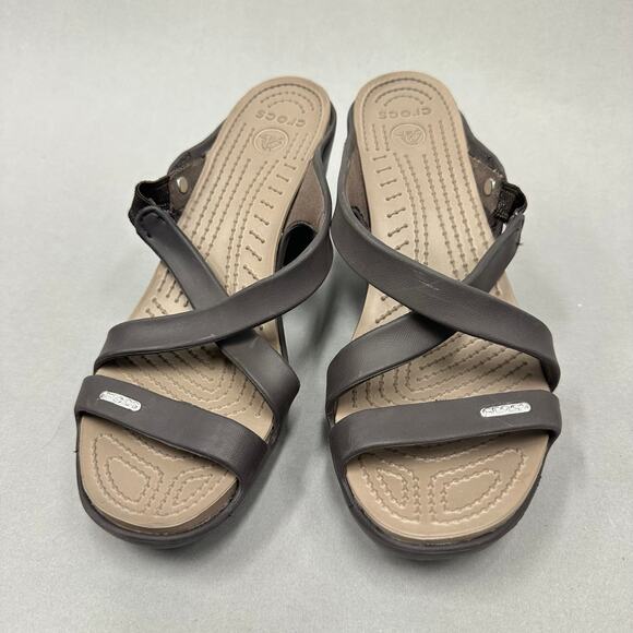 CROCS Cyprus IV Heel Brown Mushroom Brown Sandals Rubber Jelly Womens Size 9 - Picture 3 of 14